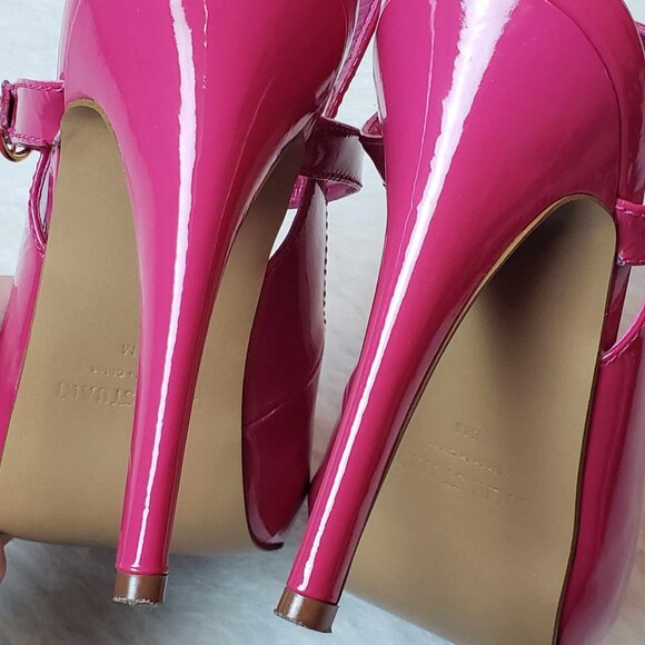 Colin Stuart Pink Patent Leather Platform Stiletto Peep Toe Slingback Heels - Picture 8 of 17